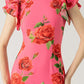 🌸Spring Specials💐 Cheongsam Style Rose Floral Print Tiered Flare Sleeve Stretch Maxi Dress