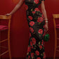 🌸Spring Specials💐 Cheongsam Style Rose Floral Print Tiered Flare Sleeve Stretch Maxi Dress