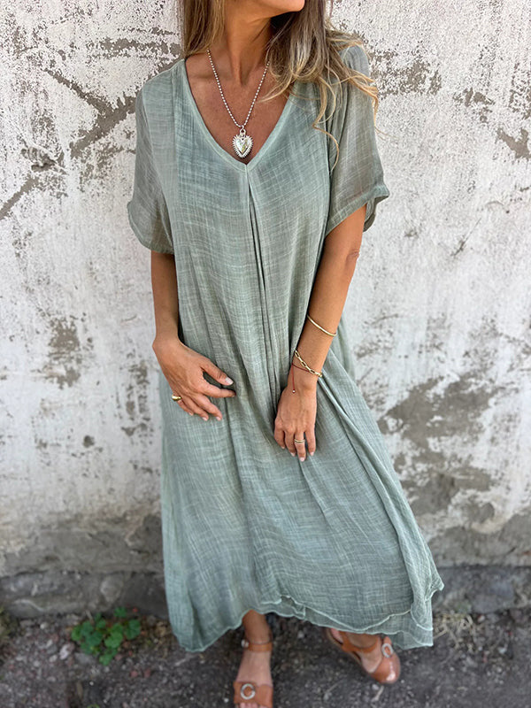 🌸Spring Specials💐 Women's Loose V-neck Cotton Linen Dress