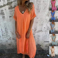 🌸Spring Specials💐 Women's Loose V-neck Cotton Linen Dress