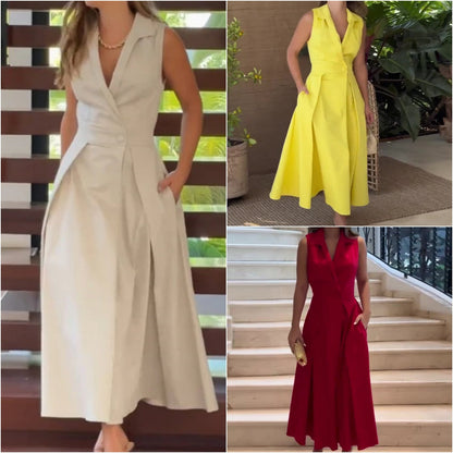 Sleeveless Solid Color Lapel Midi Dresses✈️Buy 2 free shipping