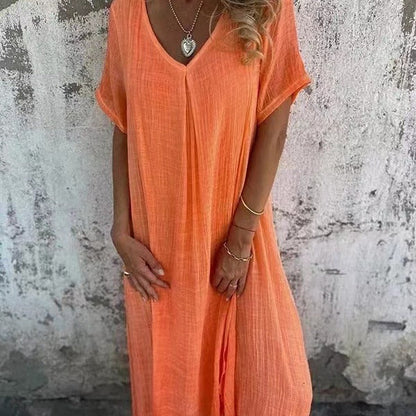 🌸Spring Specials💐 Women's Loose V-neck Cotton Linen Dress