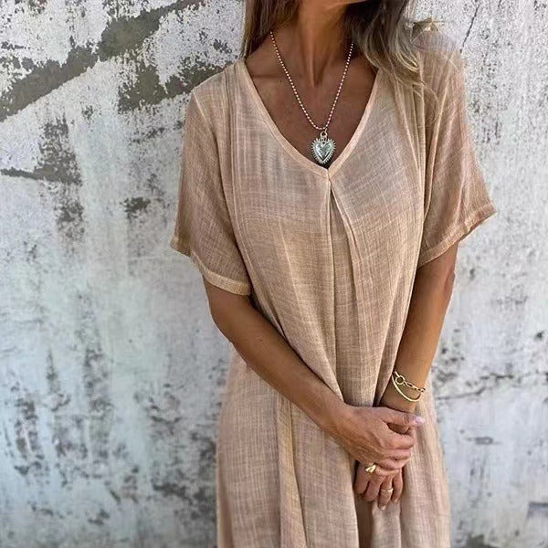 🌸Spring Specials💐 Women's Loose V-neck Cotton Linen Dress