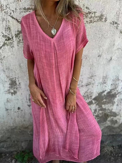 🌸Spring Specials💐 Women's Loose V-neck Cotton Linen Dress