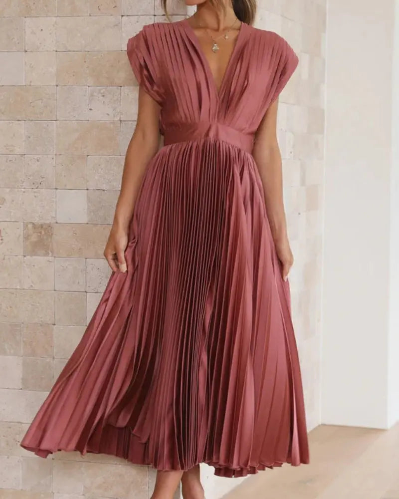 💃Timeless Elegance: Draped V-Neck Pleated Skirt Dress spiyle