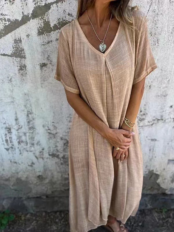 🌸Spring Specials💐 Women's Loose V-neck Cotton Linen Dress