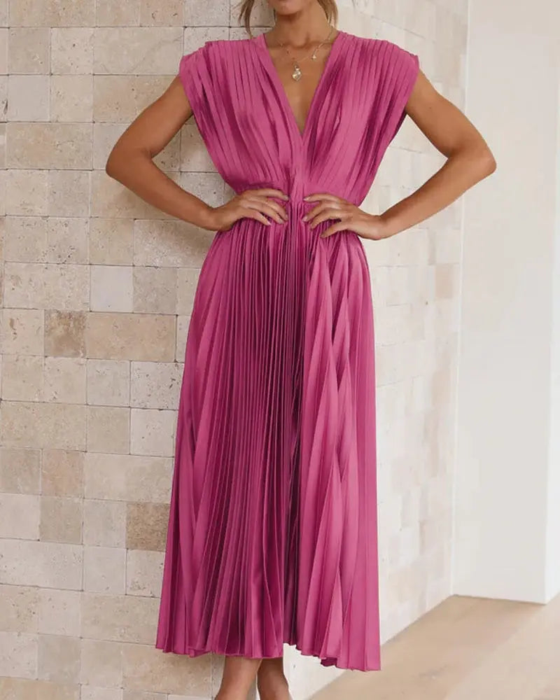 💃Timeless Elegance: Draped V-Neck Pleated Skirt Dress spiyle