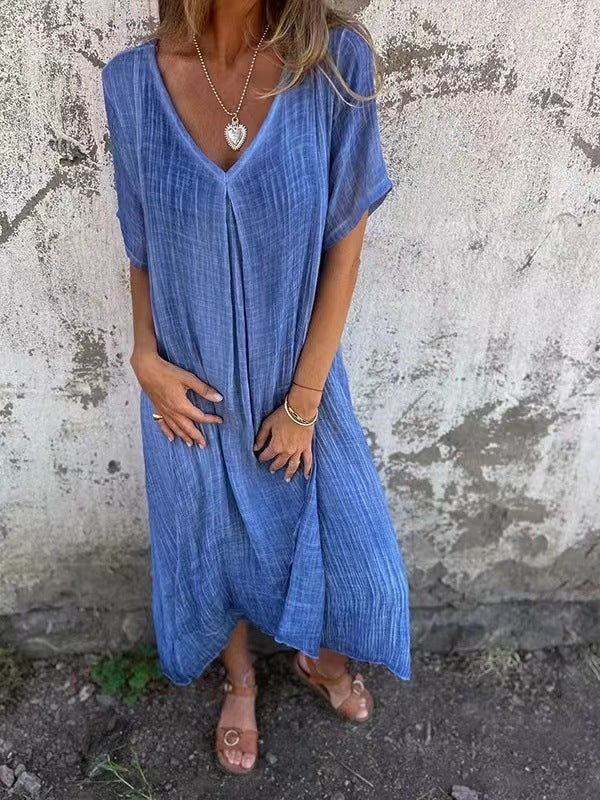 🌸Spring Specials💐 Women's Loose V-neck Cotton Linen Dress