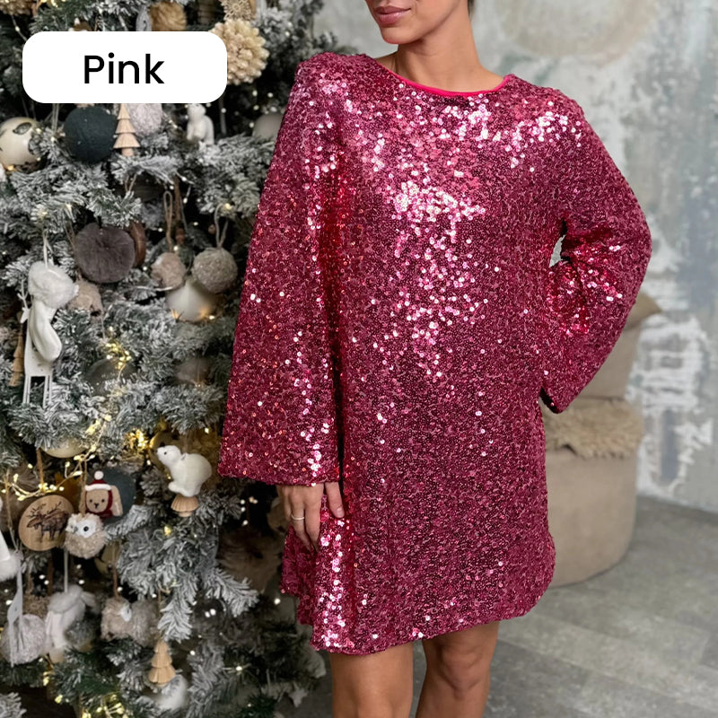 🎅Pre-Xmas Specials🎄 Long Sleeve Loose Sequined Tie-back Dress