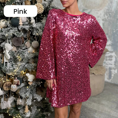 🎅Pre-Xmas Specials🎄 Long Sleeve Loose Sequined Tie-back Dress