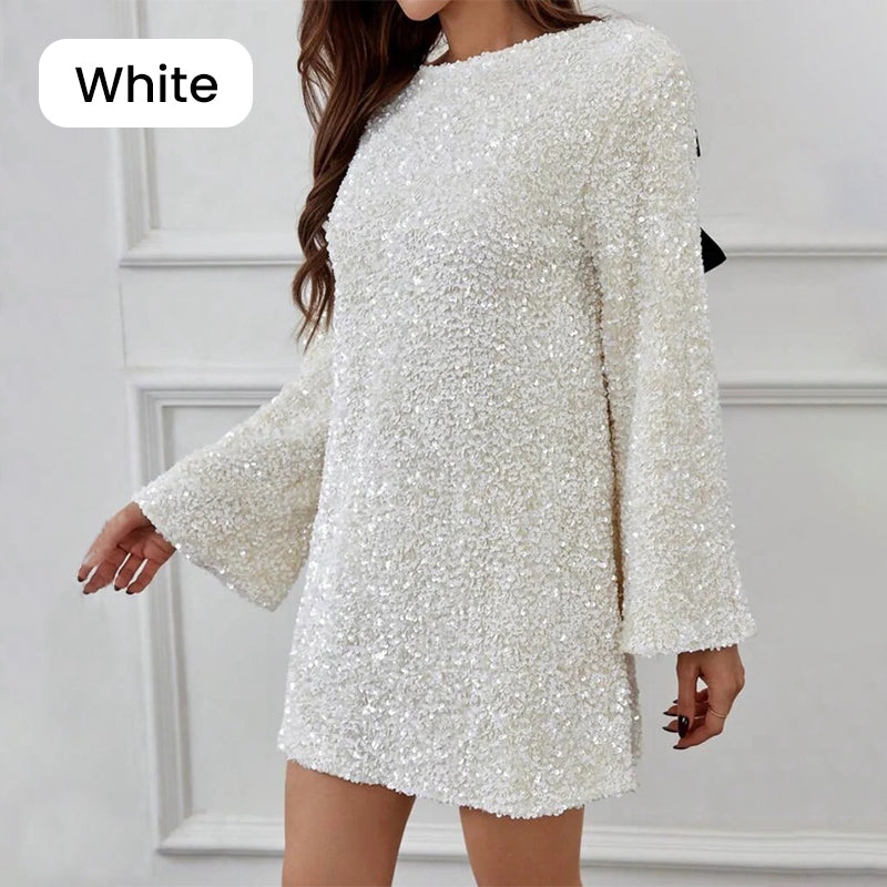 🎅Pre-Xmas Specials🎄 Long Sleeve Loose Sequined Tie-back Dress