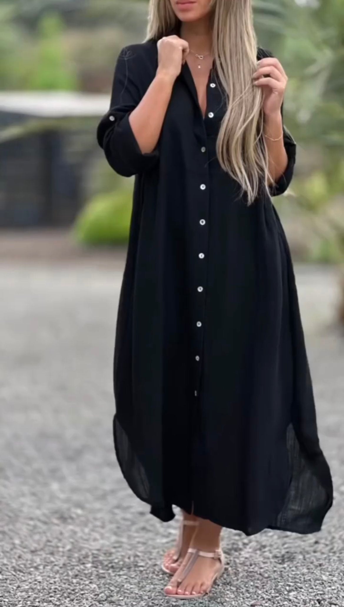 🌸Spring Specials🌸 Women's Casual Solid Color Button Front Linen Shirt Dress