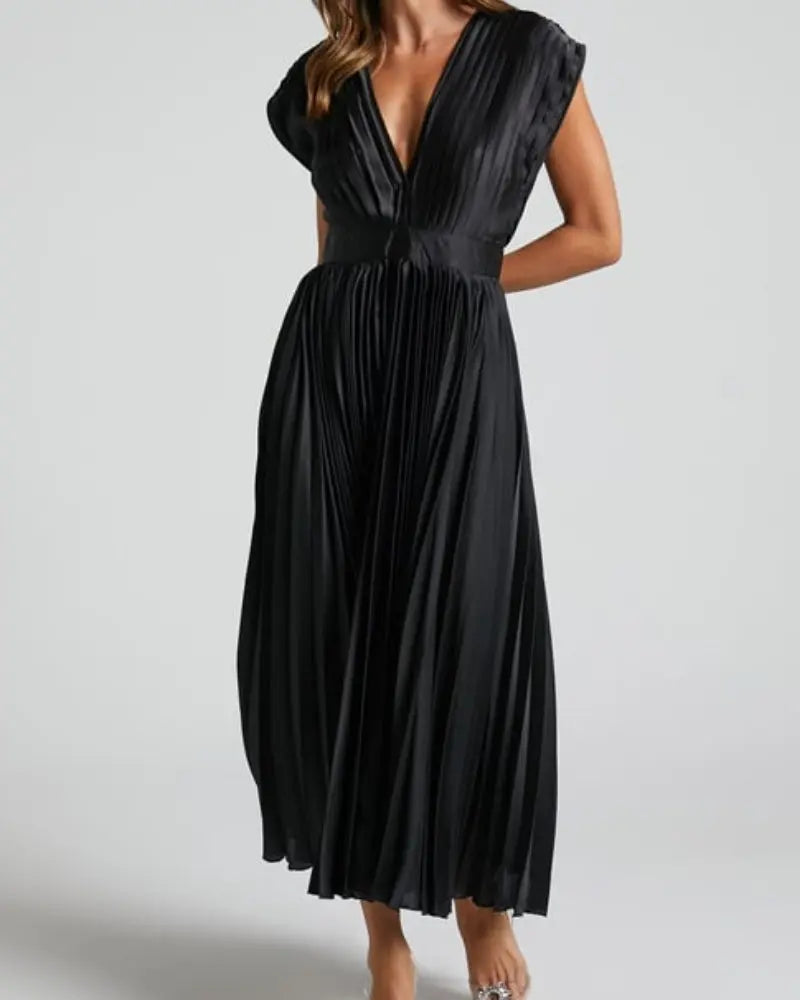 💃Timeless Elegance: Draped V-Neck Pleated Skirt Dress spiyle