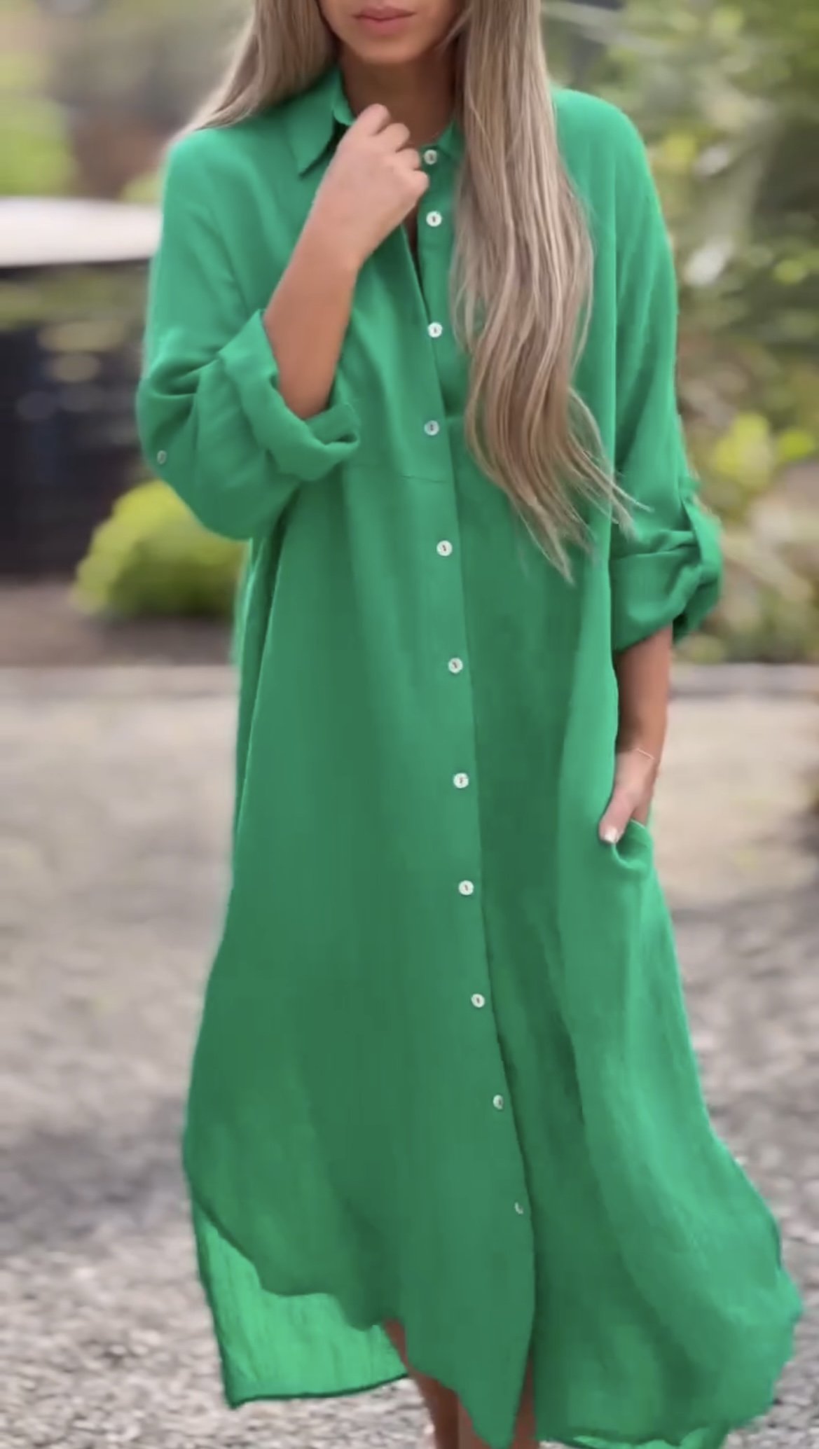 🌸Spring Specials🌸 Women's Casual Solid Color Button Front Linen Shirt Dress