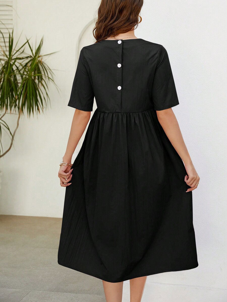 VCAY Women's Solid Color Short Sleeve Casual T-Shirt Dress With Round Neck