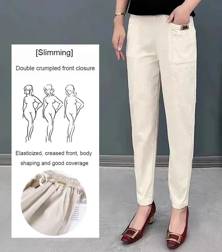 😍Slim down instantly💝Women's Elastic Waist Cotton Pants spiyle