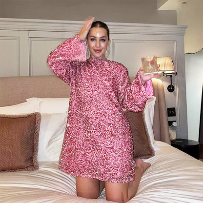 🎅Pre-Xmas Specials🎄 Long Sleeve Loose Sequined Tie-back Dress