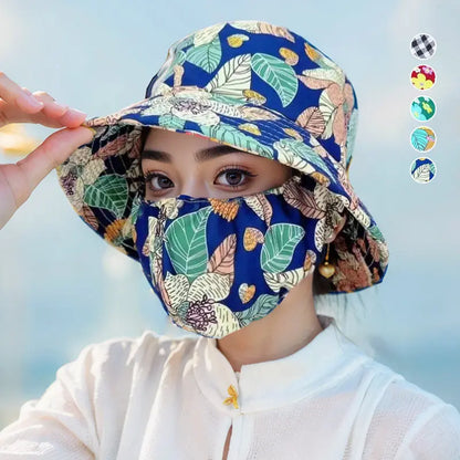 🔥Hot Sale 80% off🔥Floral Large Brimmed Sun Hat with Mask spiyle