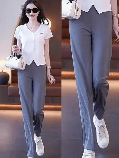 High-waisted Flesh-concealing Thin Icy Narrow Straight-leg Pants spiyle