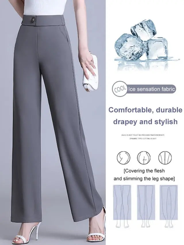 High-waisted Flesh-concealing Thin Icy Narrow Straight-leg Pants spiyle