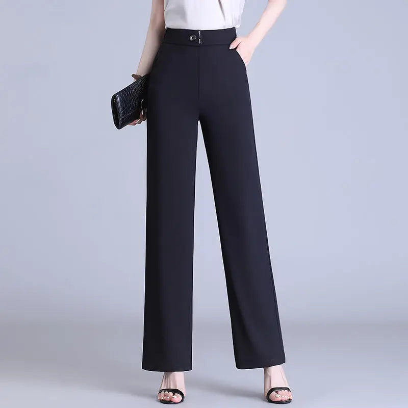 High-waisted Flesh-concealing Thin Icy Narrow Straight-leg Pants spiyle