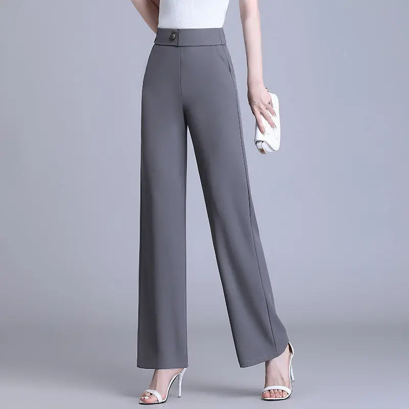 High-waisted Flesh-concealing Thin Icy Narrow Straight-leg Pants spiyle