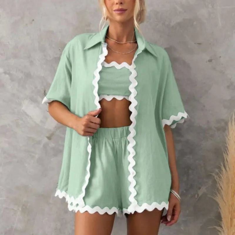 Women's Summer Shirt Top High Waisted Shorts Casual 2-Piece Set spiyle