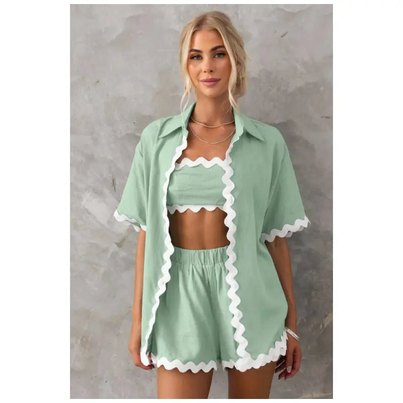 Women's Summer Shirt Top High Waisted Shorts Casual 2-Piece Set spiyle