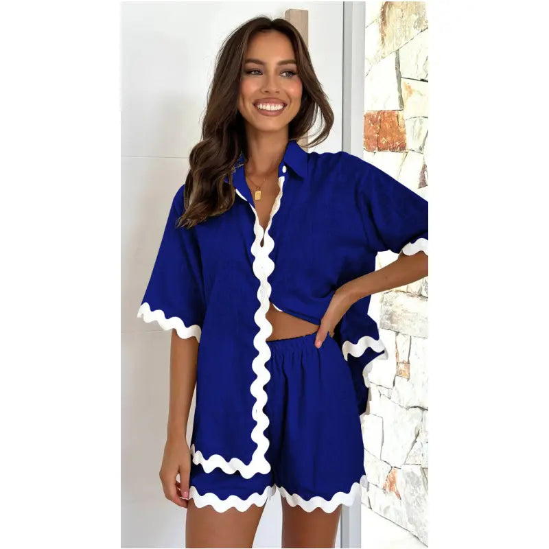 Women's Summer Shirt Top High Waisted Shorts Casual 2-Piece Set spiyle