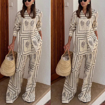 While supplies last! 🎁Women's Geometric Print 2-Piece Set - Shirt and Wide Leg Pants spiyle