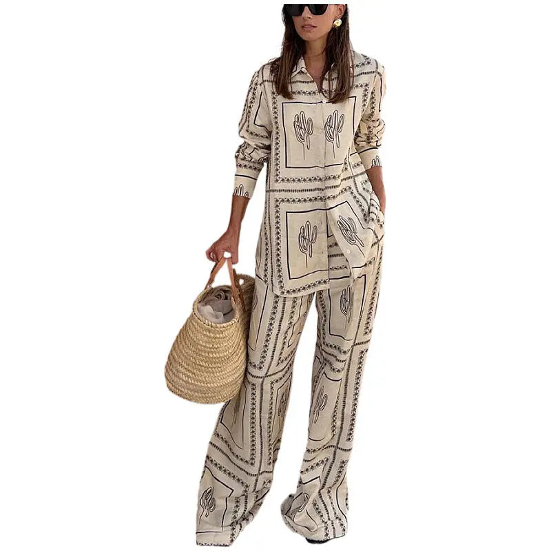 While supplies last! 🎁Women's Geometric Print 2-Piece Set - Shirt and Wide Leg Pants spiyle