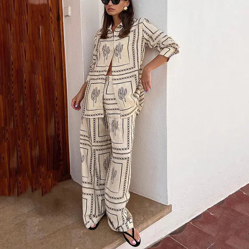 While supplies last! 🎁Women's Geometric Print 2-Piece Set - Shirt and Wide Leg Pants spiyle