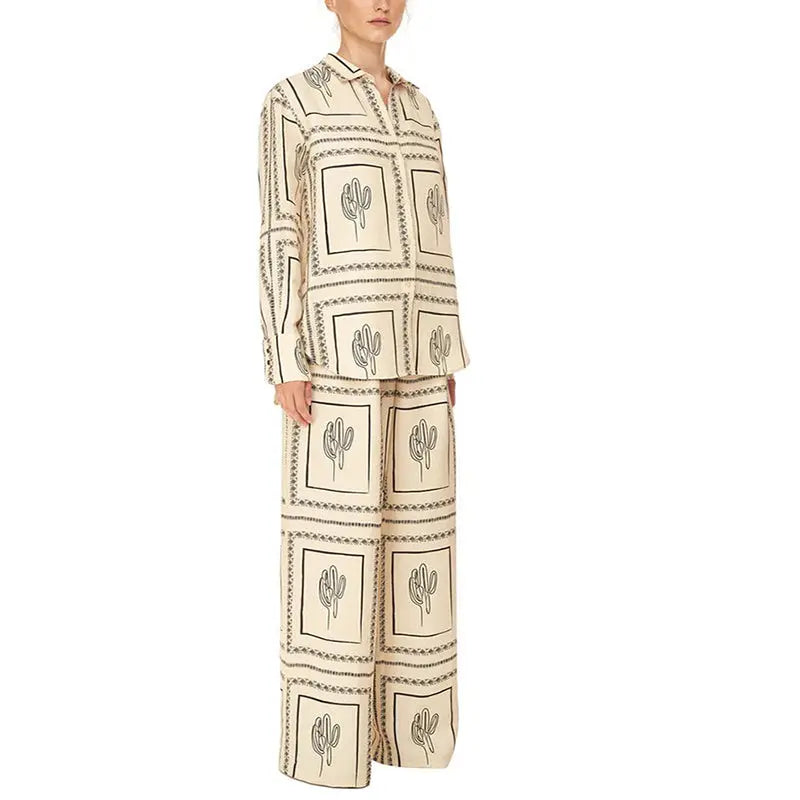 While supplies last! 🎁Women's Geometric Print 2-Piece Set - Shirt and Wide Leg Pants spiyle