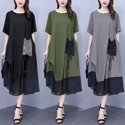 Women's Round Neck Patchwork Loose Dress spiyle