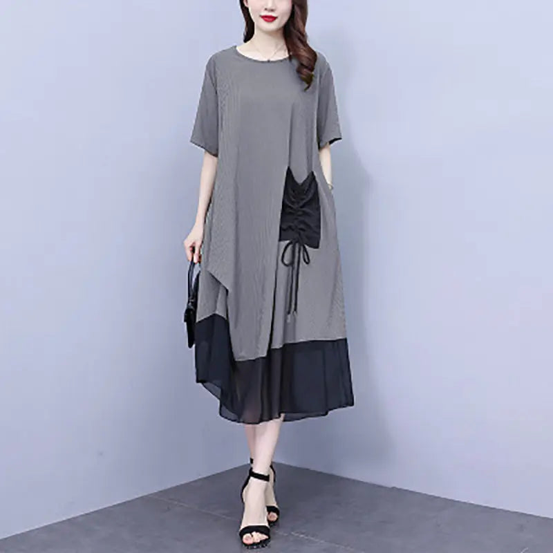 Women's Round Neck Patchwork Loose Dress spiyle