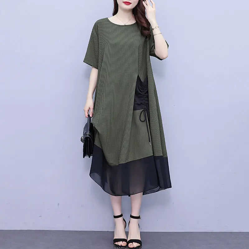 Women's Round Neck Patchwork Loose Dress spiyle