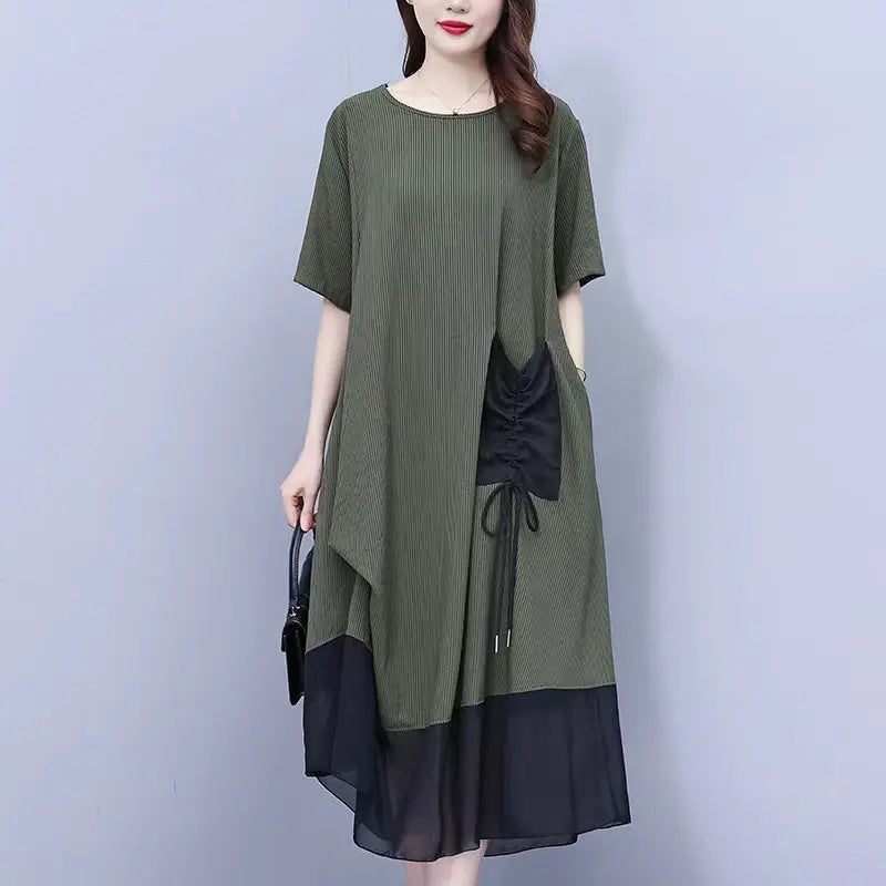 Women's Round Neck Patchwork Loose Dress spiyle