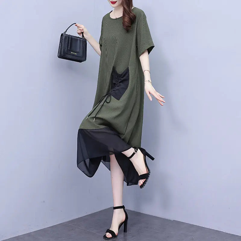 Women's Round Neck Patchwork Loose Dress spiyle