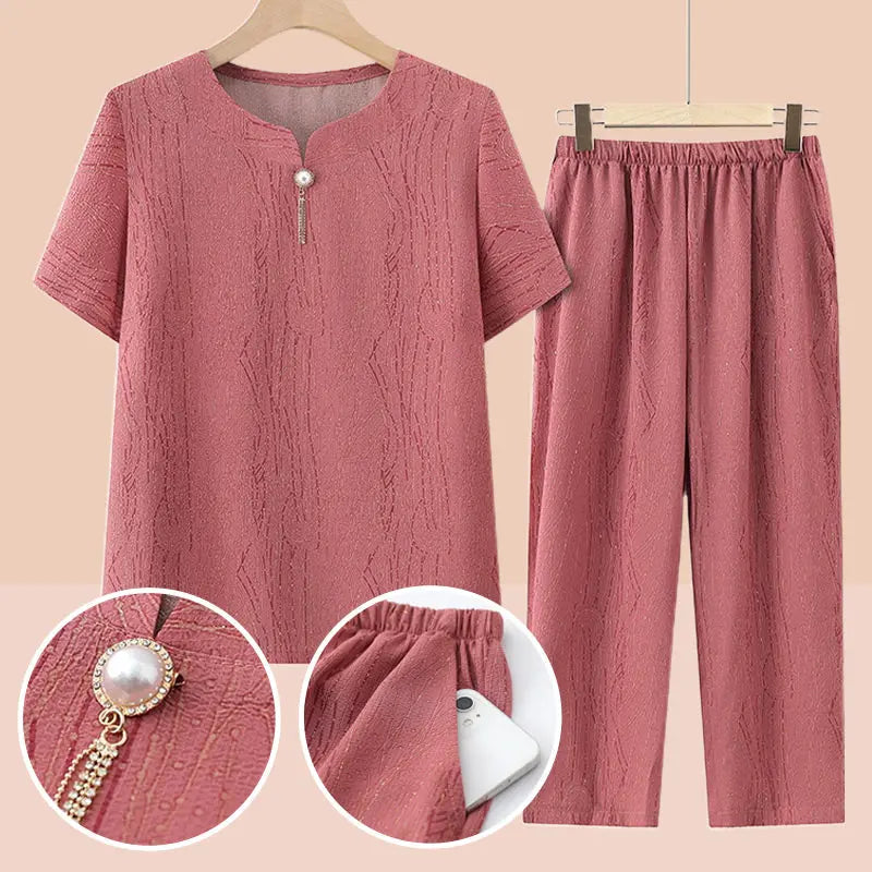 🎁Hot Sale 40% OFF⏳Short Sleeve Top Elastic Waistband Pants Casual 2 Piece Set spiyle