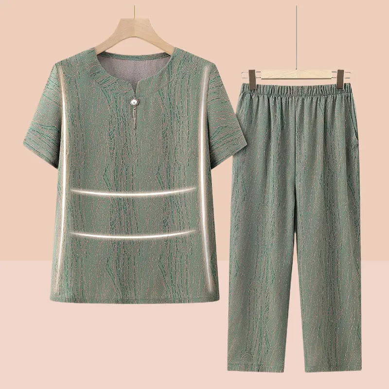 🎁Hot Sale 40% OFF⏳Short Sleeve Top Elastic Waistband Pants Casual 2 Piece Set spiyle