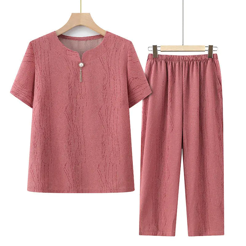 🎁Hot Sale 40% OFF⏳Short Sleeve Top Elastic Waistband Pants Casual 2 Piece Set spiyle