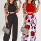Women's Two-Piece Fitted Short Sleeve T-Shirt & Loose Pants Set