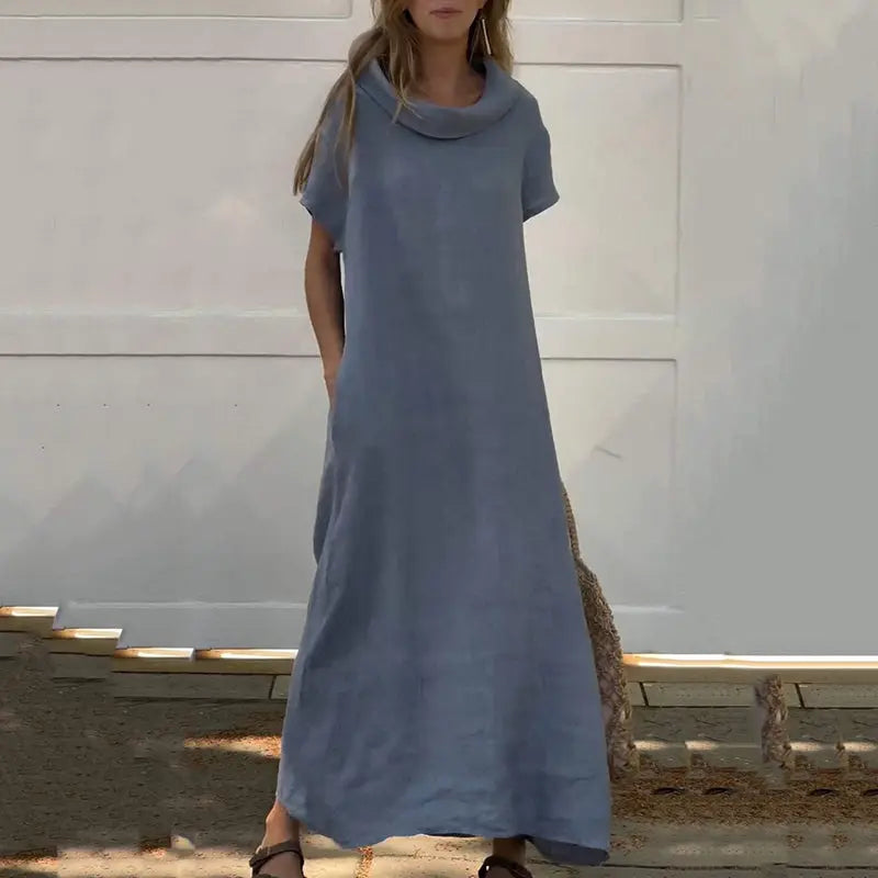 💃Women’s Cowl Neck Cotton and Linen Casual Dress spiyle