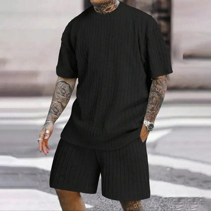 Men’s Summer 2-piece Set - Drop Shoulder T-shirt and Drawstring Shorts spiyle