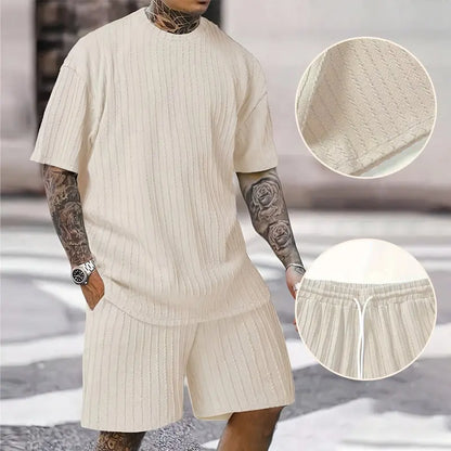 Men’s Summer 2-piece Set - Drop Shoulder T-shirt and Drawstring Shorts spiyle