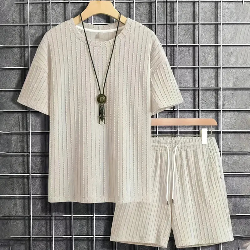 Men’s Summer 2-piece Set - Drop Shoulder T-shirt and Drawstring Shorts spiyle