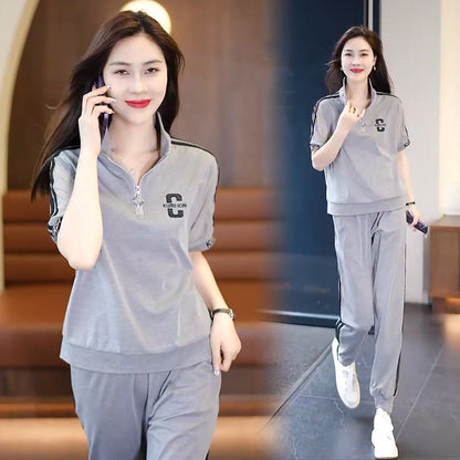 Women's Summer Tracksuit Set Half Zip Top & Joggers spiyle