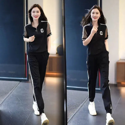Women's Summer Tracksuit Set Half Zip Top & Joggers spiyle