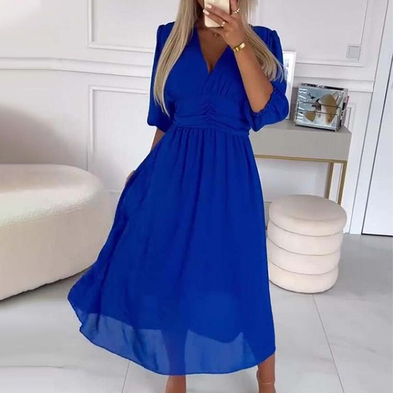 🌷Exclusive Offers💞Women's V-neck Lightweight Chiffon Dresses spiyle