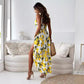 🍋Women’s Elegant Lemon Print Spaghetti Strap Flowy Long Dress